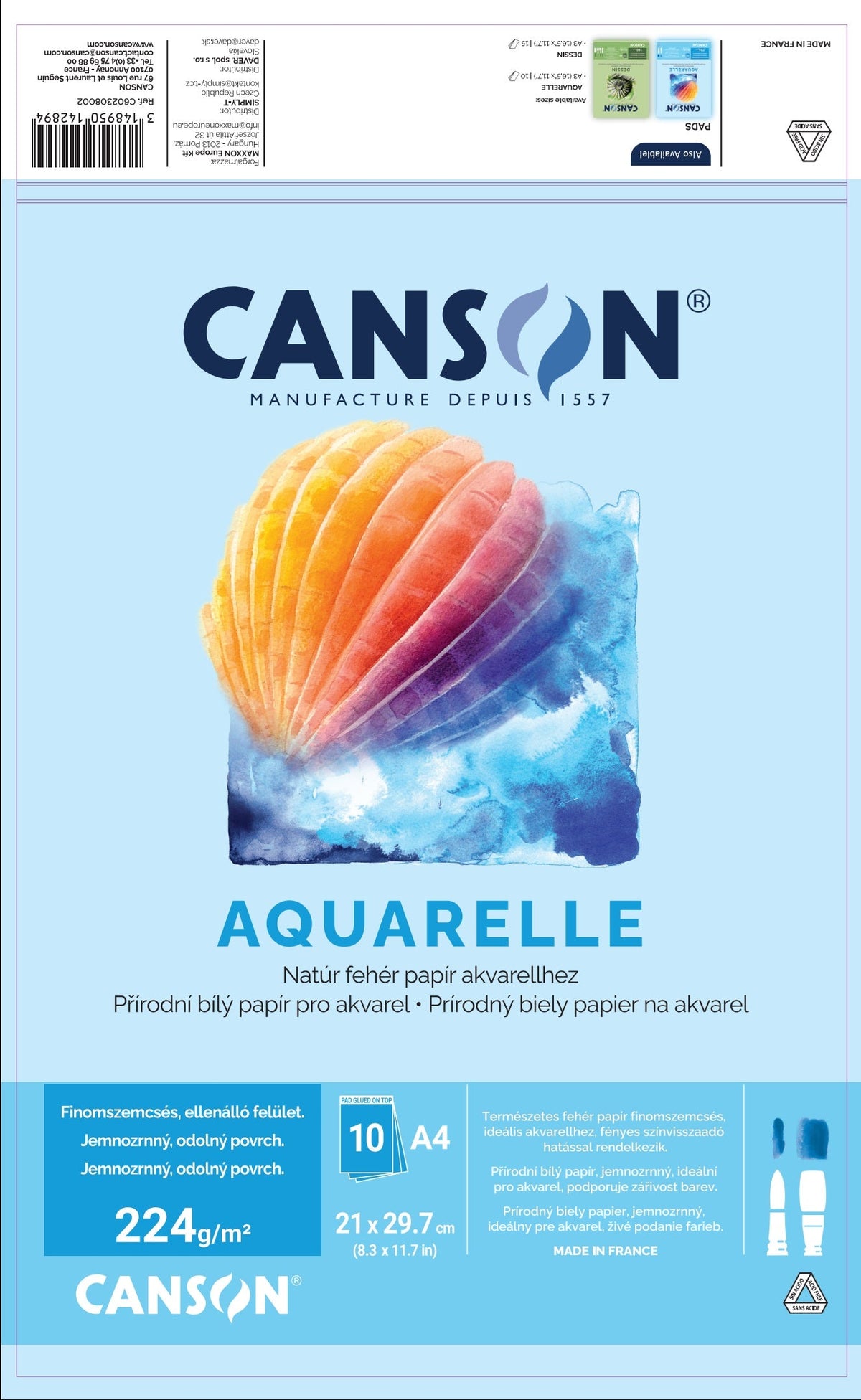 Canson blok do akwareli CP 224 g/m² 10 arkuszy A4 klejony