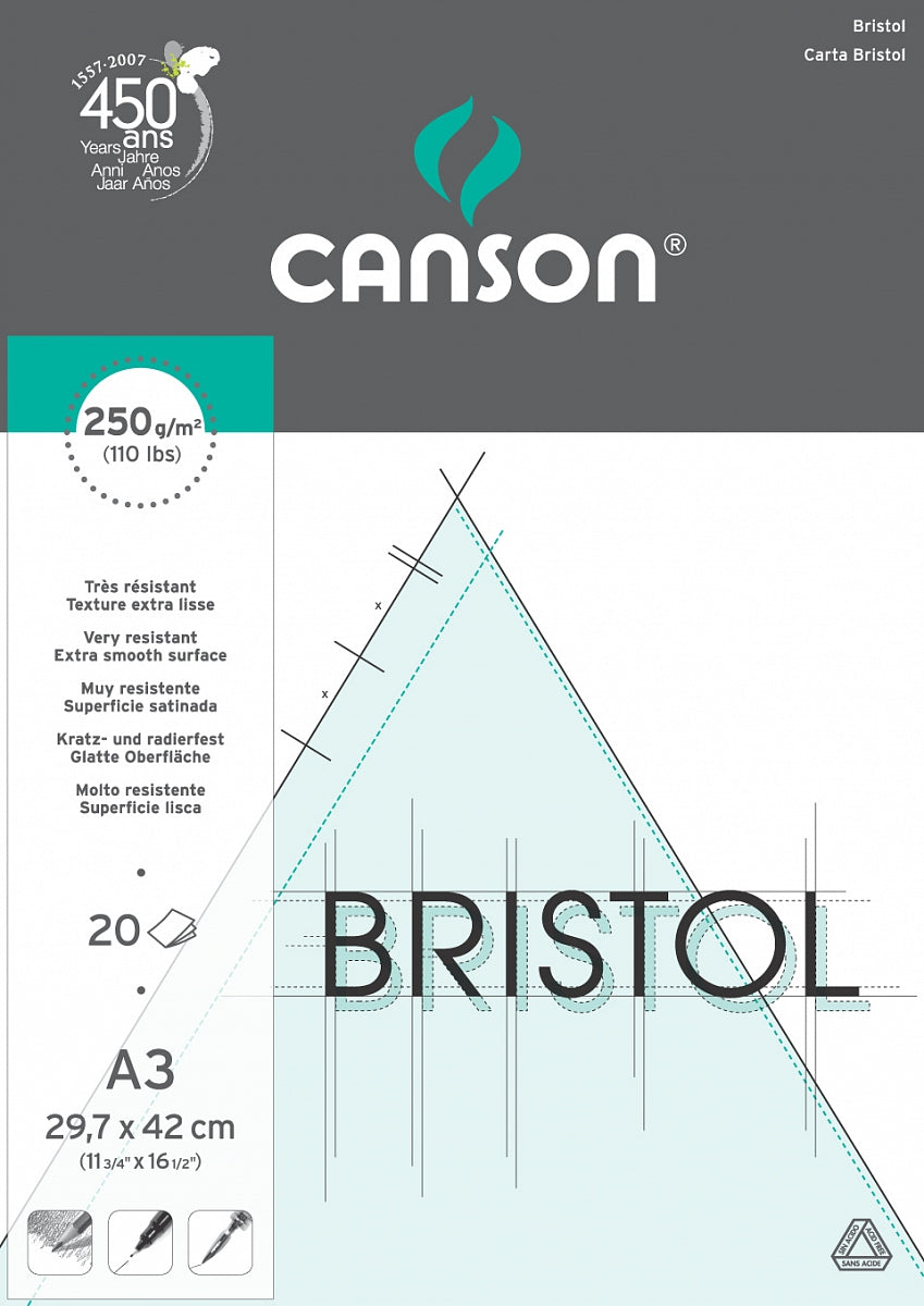 Canson Bristol blok do rysunku 250 g/m² 20 ark. A3 klejony