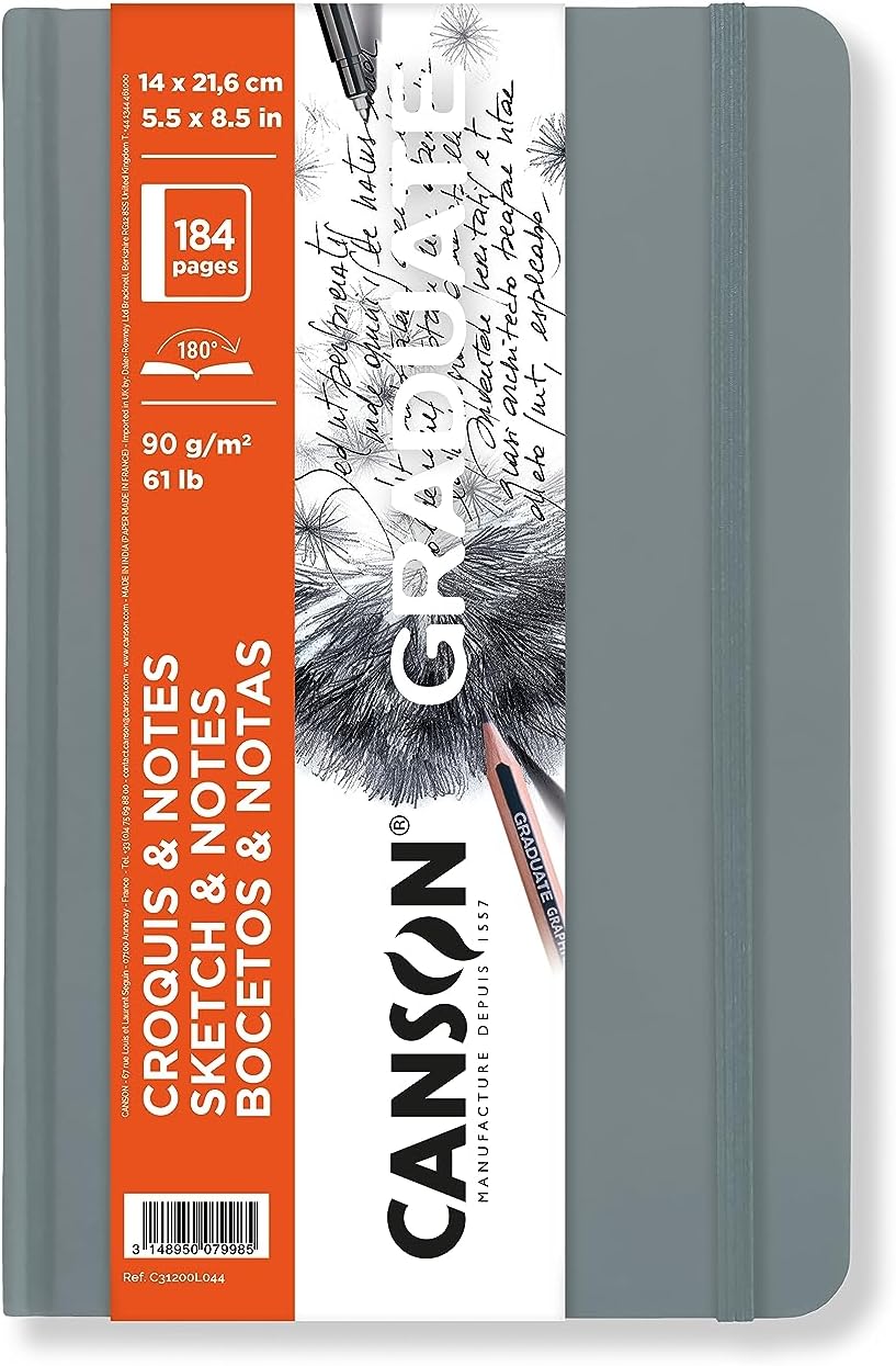 Canson Graduate Art Book szkicownik w twardej oprawie 90 g/m² 184 arkusze 14 x 21,6 cm Light Grey