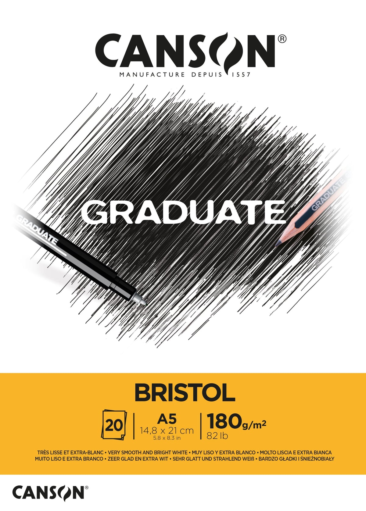 Canson Graduate Bristol blok do rysunku 180 g/m² - 20 arkuszy, A5 klejony