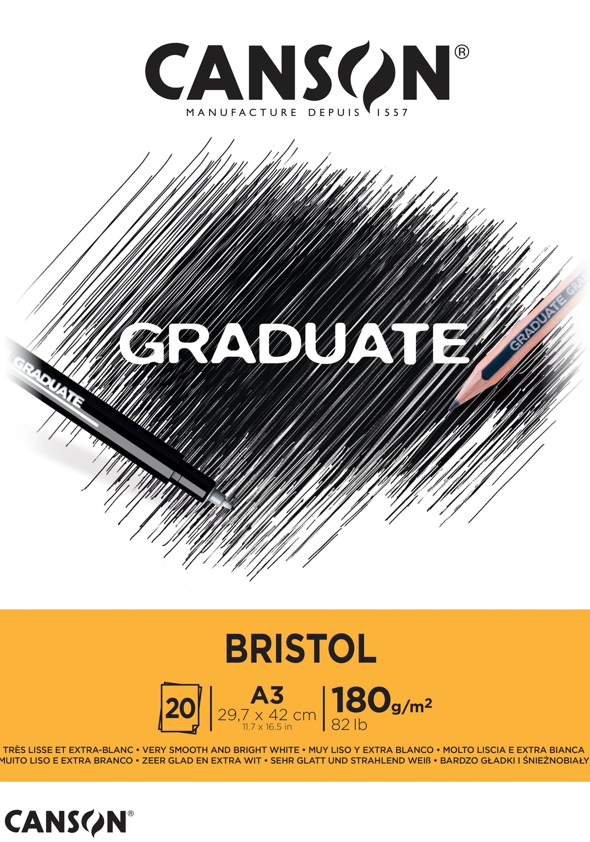 CANSON Graduate Bristol blok rysunkowy 180 g/m² - 20 arkuszy, A3, klejony