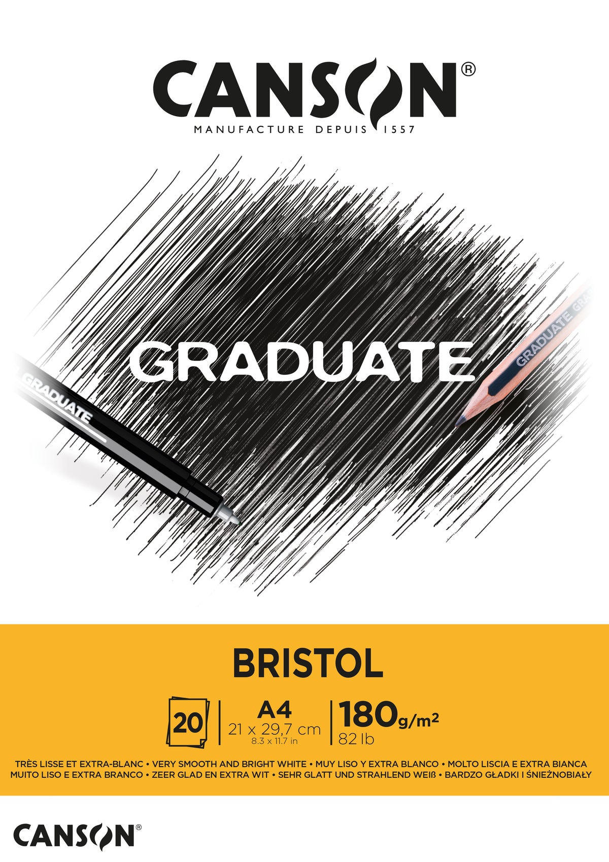 Blok rysunkowy CANSON Graduate Bristol 180 g/m² A4 - 20 arkuszy, klejony