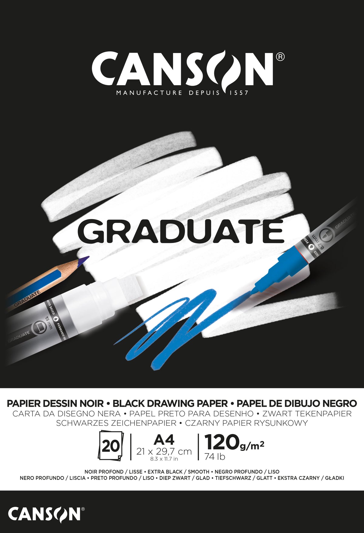 Canson Graduate czarny szkicownik 120 g/m² A4 klejony - 20 arkuszy