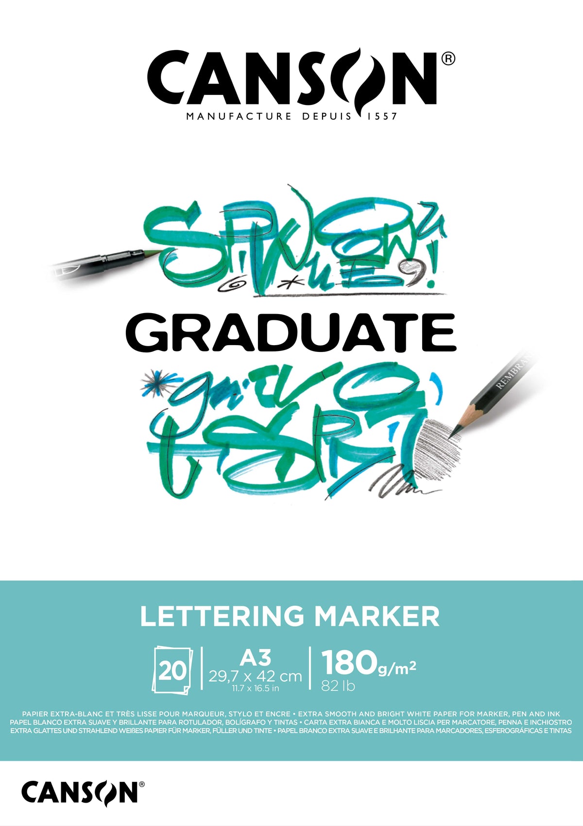 Canson Graduate Lettering Marker blok 180 g/m² - 20 arkuszy, A3 klejony