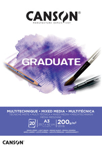 Canson Graduate Mix Media blok biały 200 g/m² - 20 arkuszy, A3, klejony