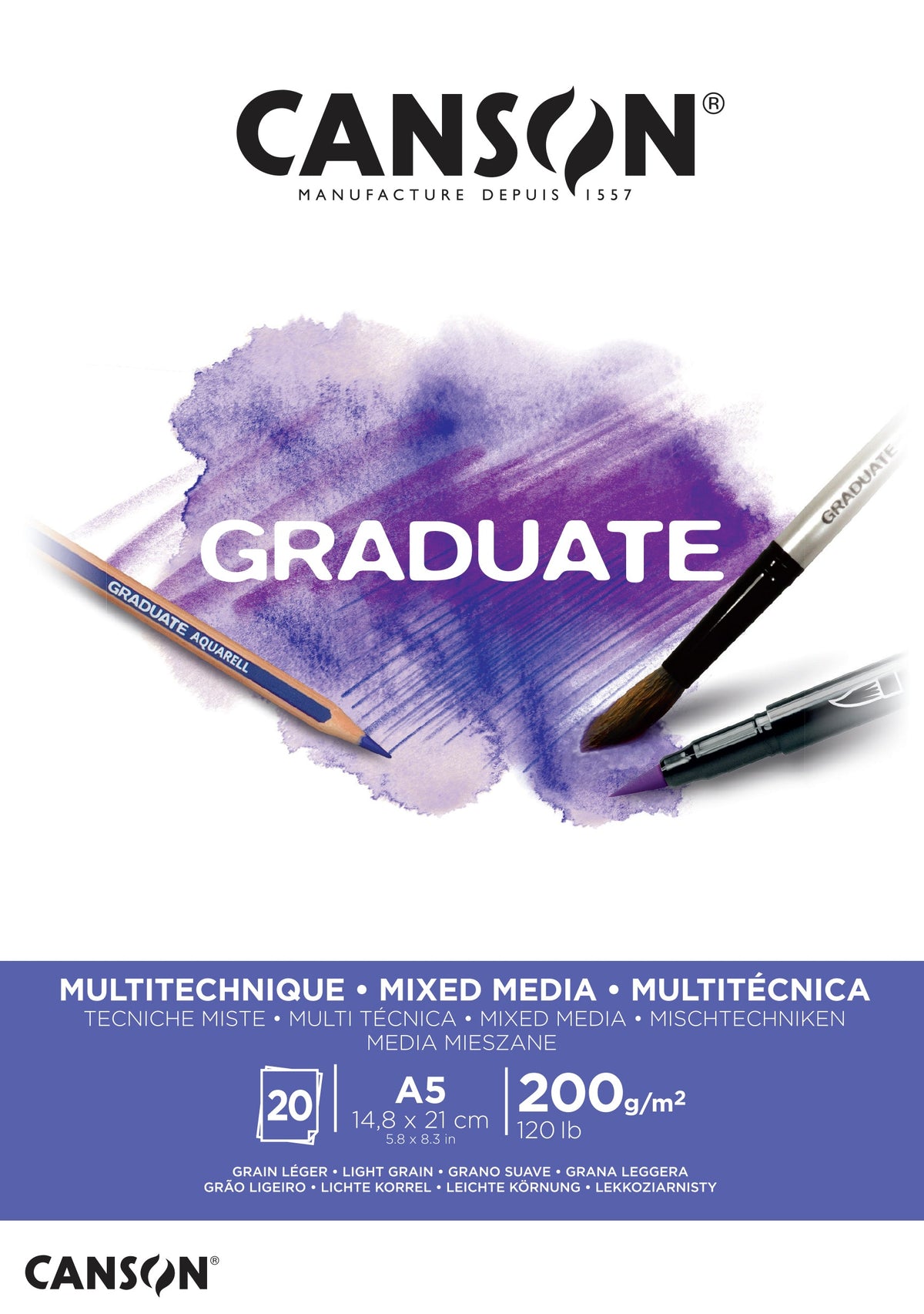 Canson Graduate Mix Media blok biały 200 g/m² - 20 arkuszy, A5 klejony