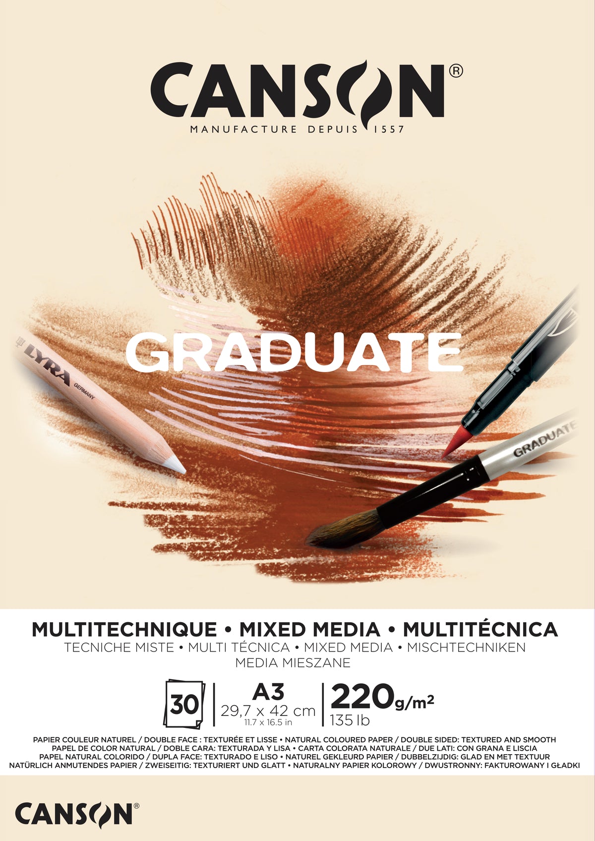 Canson Graduate Mix Media blok Natural 220 g 30K A3 klejony