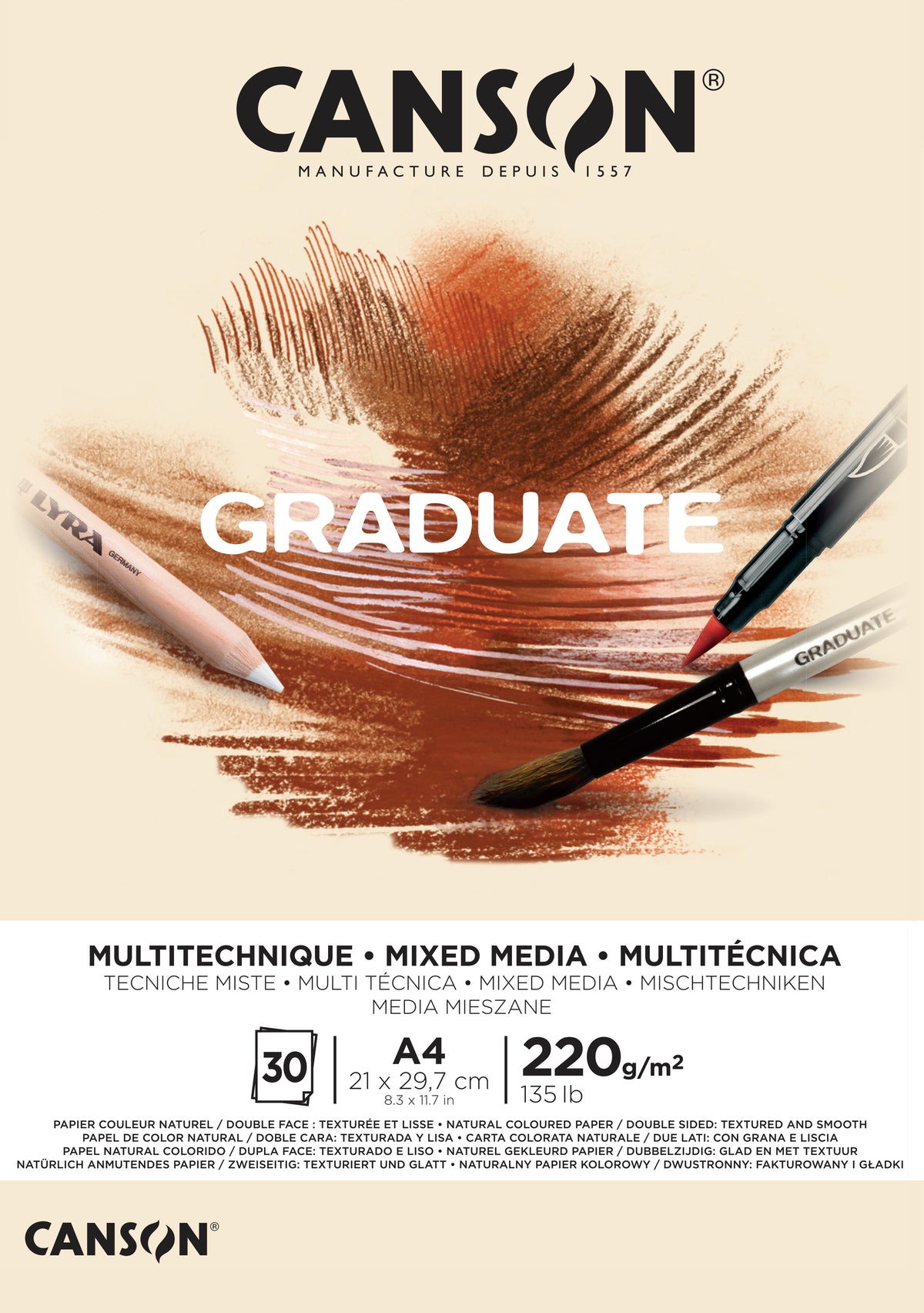 Canson Graduate Mix Media blok Natural 220 g 30 arkuszy A4 klejony