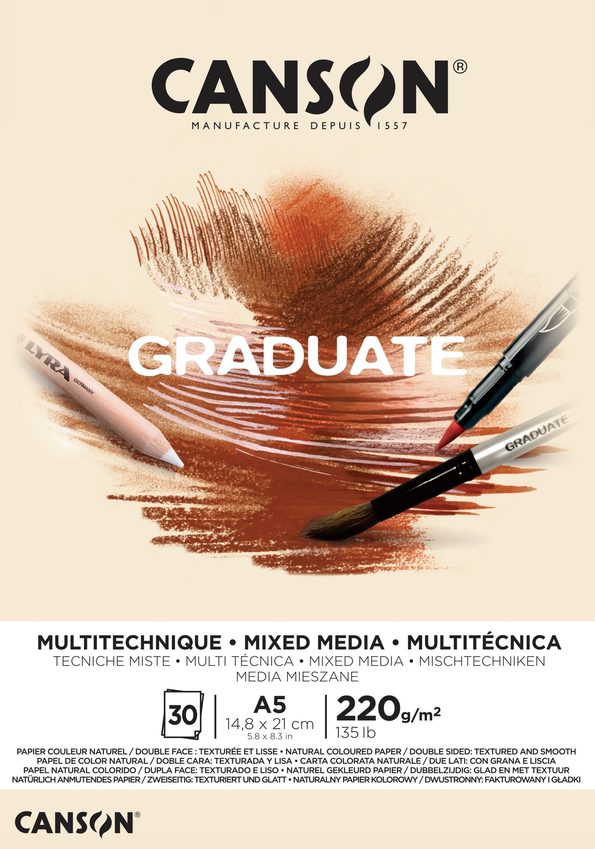 Canson Graduate Mix Media blok Natural 220 g 30 arkuszy A5 klejony