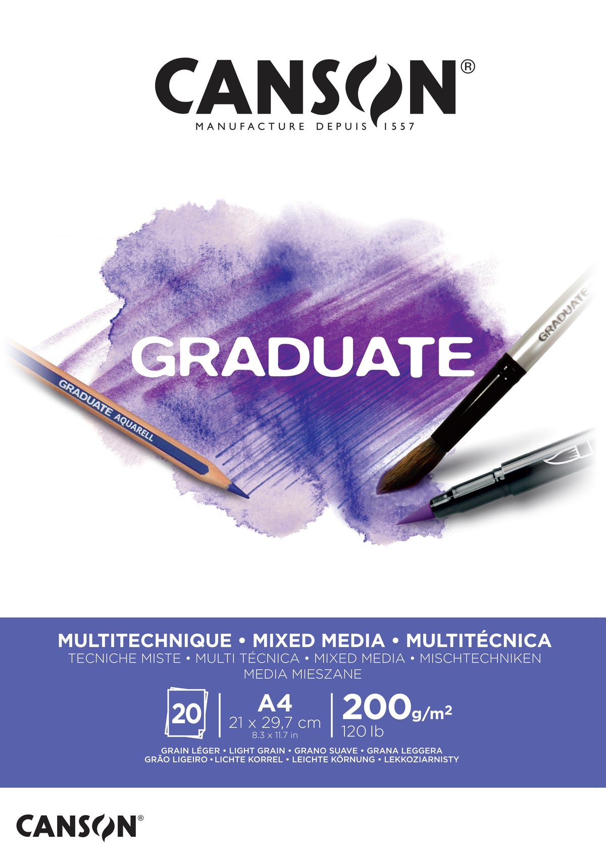 Canson Graduate Mix Media blok biały 200 g/m² - 20 arkuszy, A4 klejony