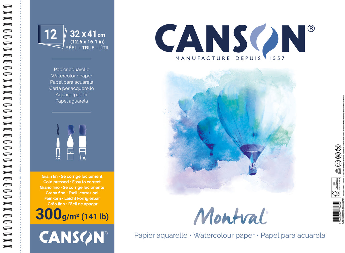 CANSON Montval blok do akwareli CP 300 g/m² 12 ark. 32 x 41 cm spirala