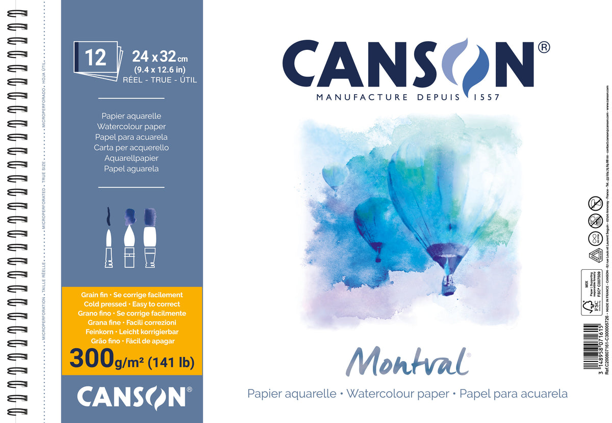 CANSON Montval blok akwarelowy CP 300 g/m² 12 ark. 24 x 32 cm spirala