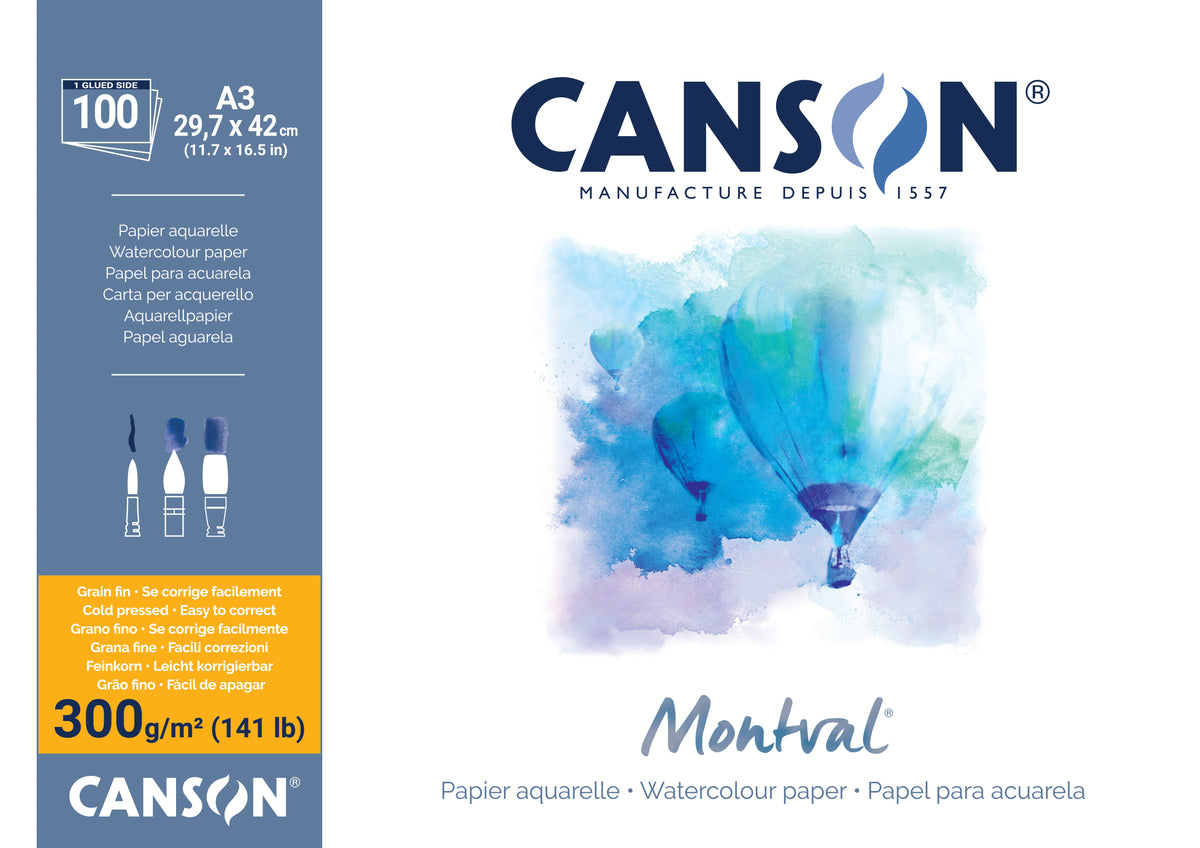 CANSON Montval blok do akwareli CP 300 g/m² - 100 arkuszy A3, klejony