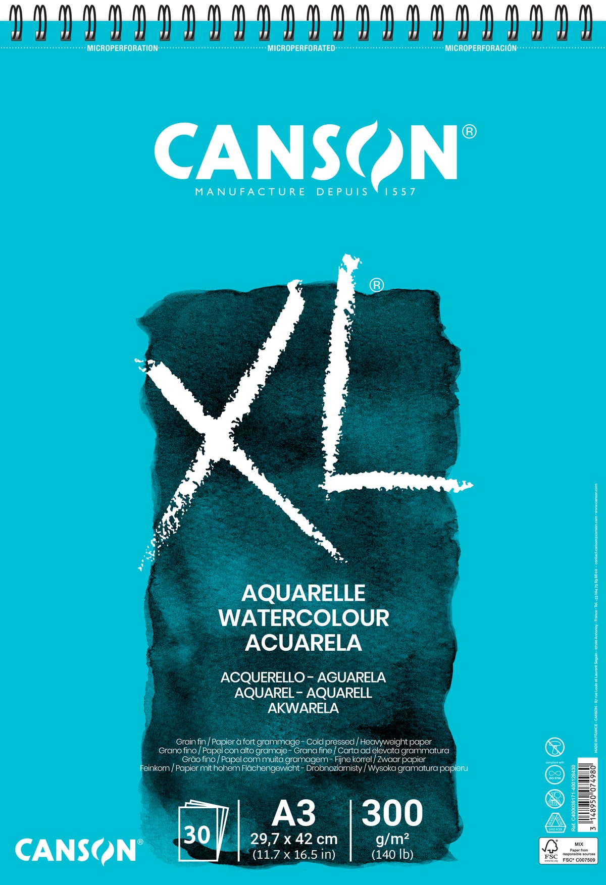CANSON XL Aquarelle blok do akwareli 300 g/m² A3 - 30 arkuszy, spirala