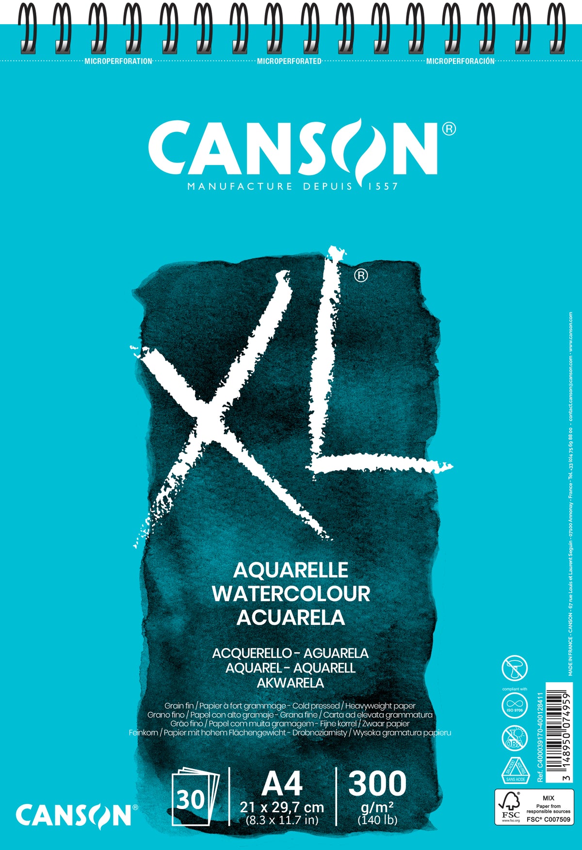 Canson XL blok do akwareli CP White 300 g/m² - 30 arkuszy, A4, na spirali