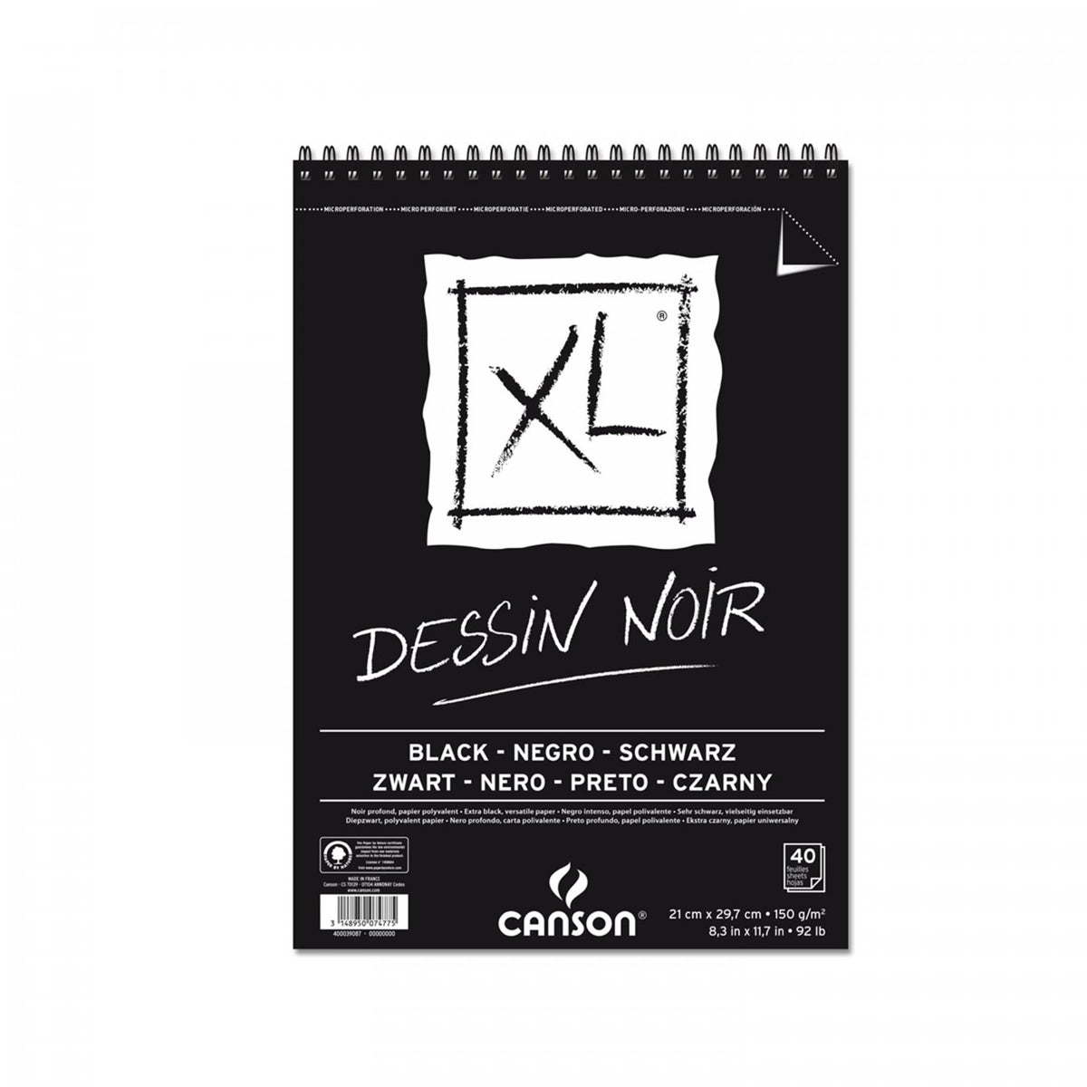 CANSON Canson XL Dessin Black szkicownik 150 g/m², 40 arkuszy, A4, na spirali