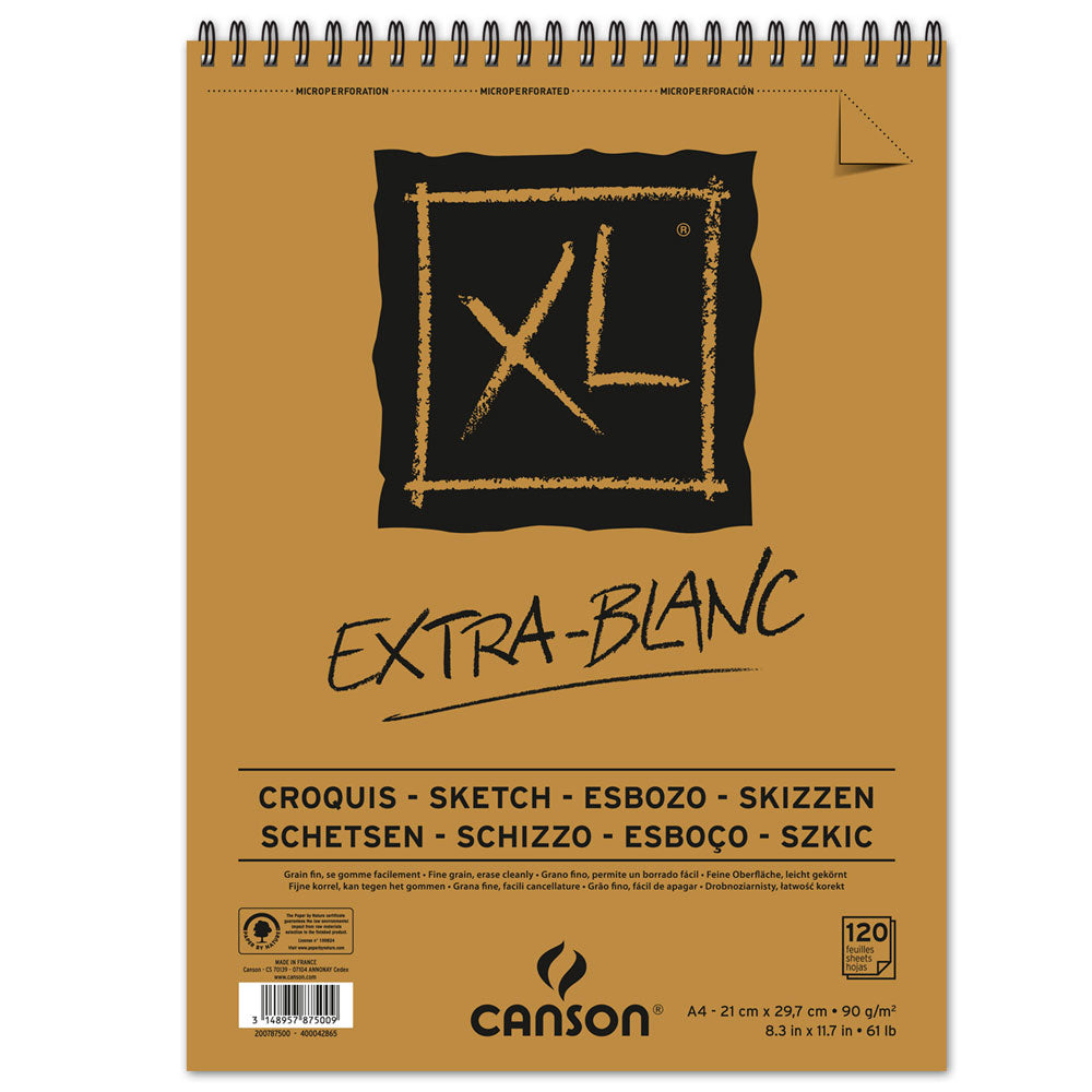 Szkicownik CANSON XL Extra Blanc 90 g/m² 120 arkuszy A4 spirala na górze
