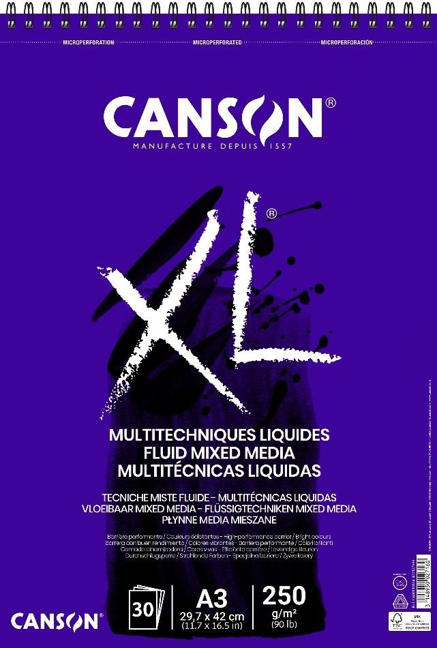 Canson XL Fluid Mix Media blok 250 g/m², 30 arkuszy, A3, spirala
