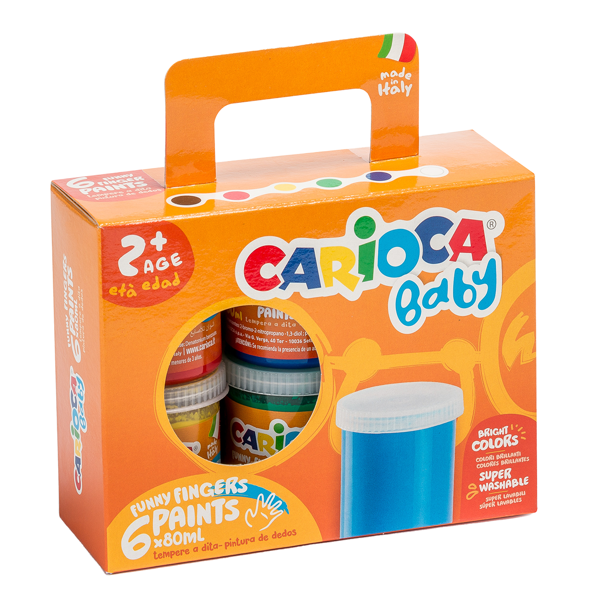 Carioca farby do malowania palcami Baby 2+, papierowa walizeczka, 6 × 80 ml
