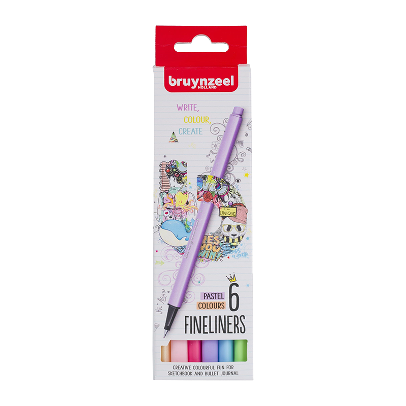 Cienkopisy Bruynzeel Fineliner pastelowe – 6 szt. / 0,4 mm