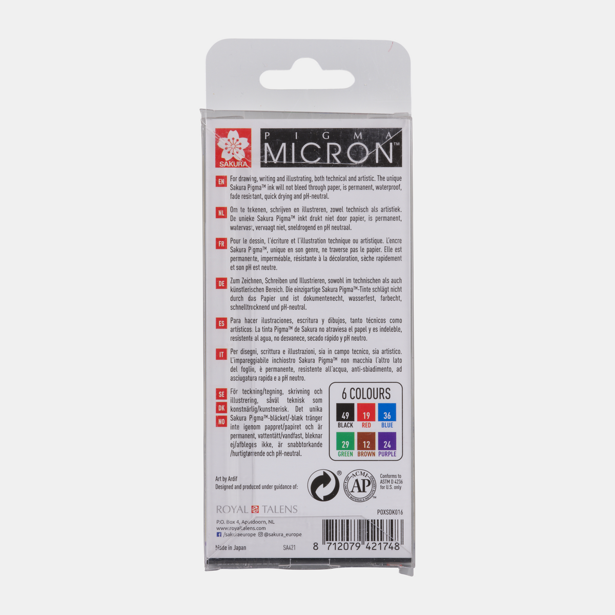 Cienkopisy kreślarskie Sakura Pigma Micron 01 0,25 mm zestaw 6 kolorów