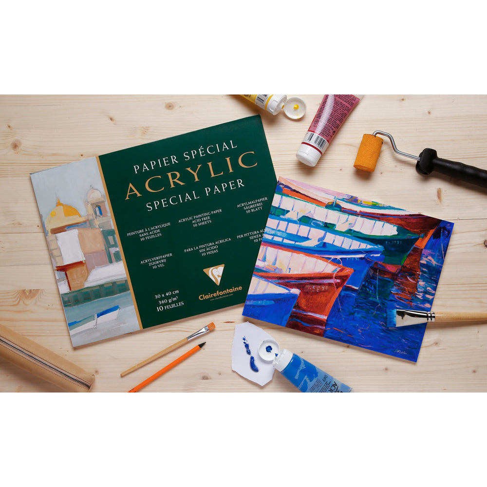 Clairefontaine blok do akryli 360 g/m² – 10 arkuszy, 20 x 40 cm klejony