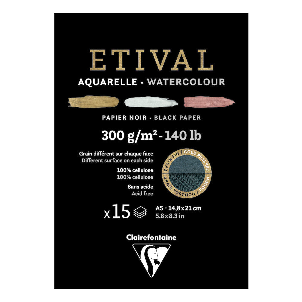 Clairefontaine Étival blok do akwareli CP R 300 g 15K klejony Black