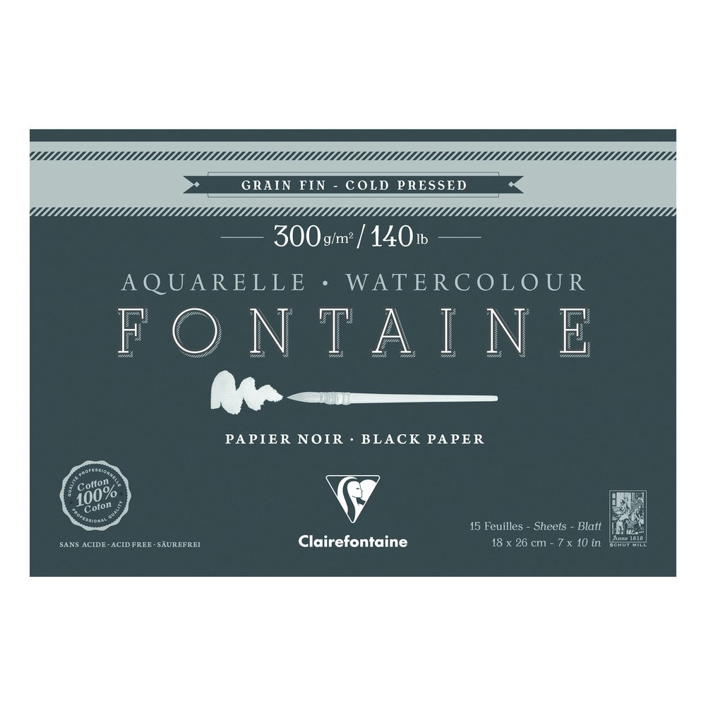 Clairefontaine Fontaine blok akwarelowy CP Black 300 g 15K x 26 cm klejony 4-stronnie – 18