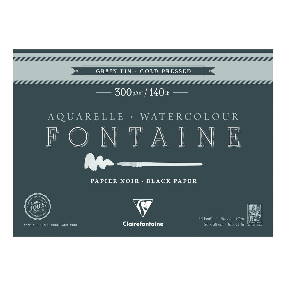 Clairefontaine Fontaine blok akwarelowy CP Black 300 g 15K x 26 cm klejony 4-stronnie – 36