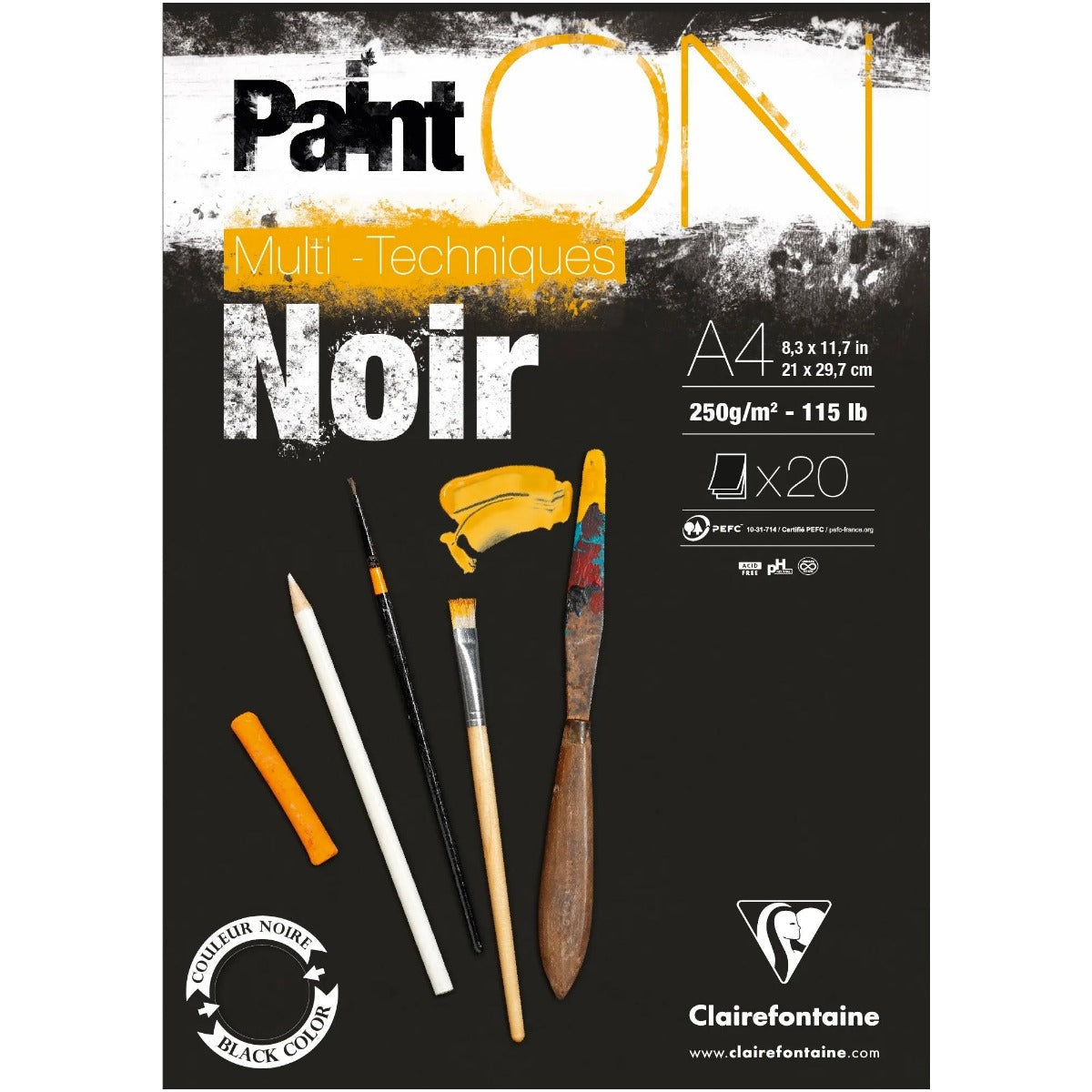 Clairefontaine Paint'On Mix Media blok 250 g 20K klejony Black