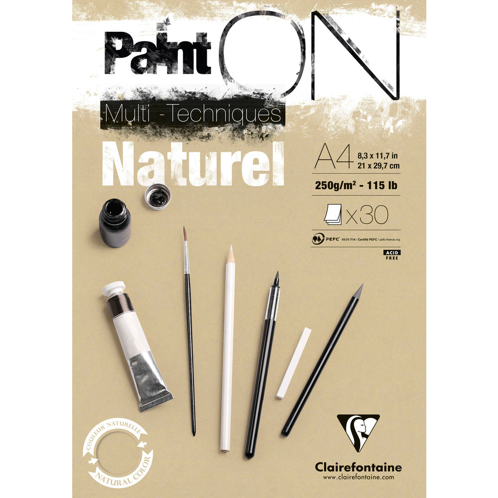 Blok do technik mieszanych CLAIREFONTAINE Paint'On naturalny 250 g/m² – 30 arkuszy – A4