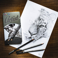 Colorino Artist zestaw do rysowania ołówków grafitowych i węgli w metalowym piórniku