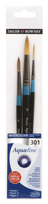 DALER ROWNEY Aquafine 301 zestaw pędzli do akwareli i gwaszu - 3 szt.