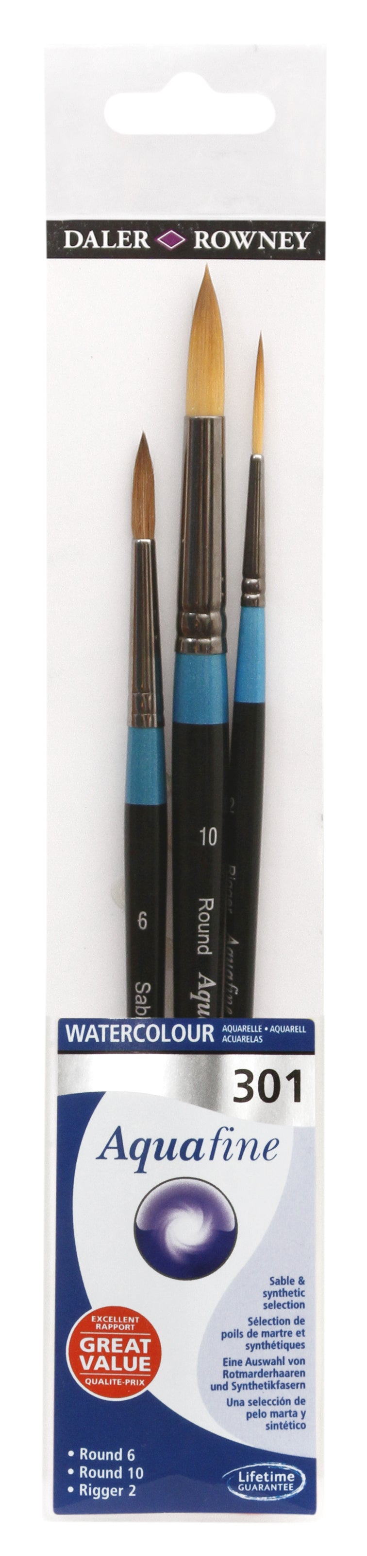 DALER ROWNEY Aquafine 301 zestaw pędzli do akwareli i gwaszu - 3 szt.
