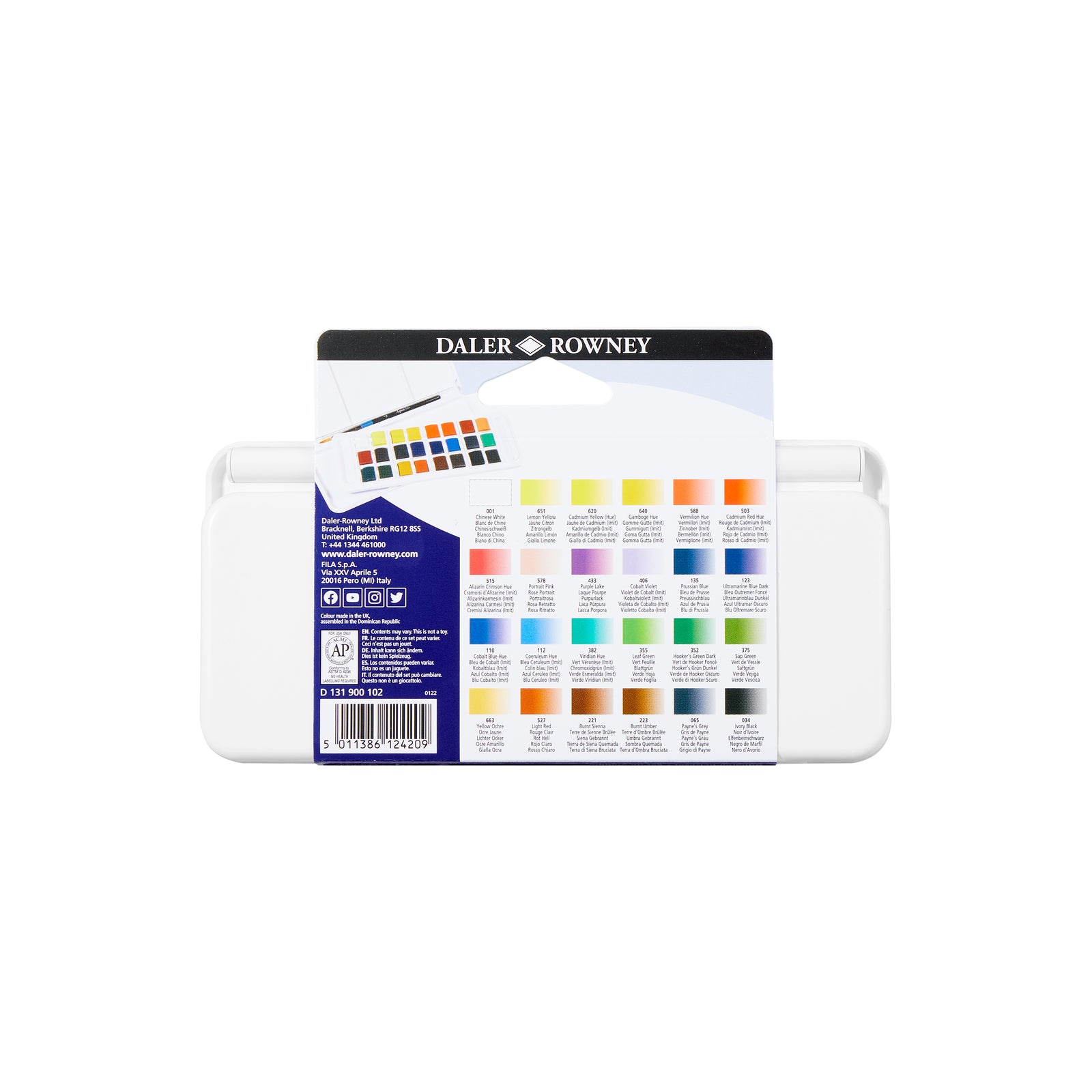 DALER ROWNEY Aquafine zestaw akwareli podróżny 24 półkostki z pędzlem