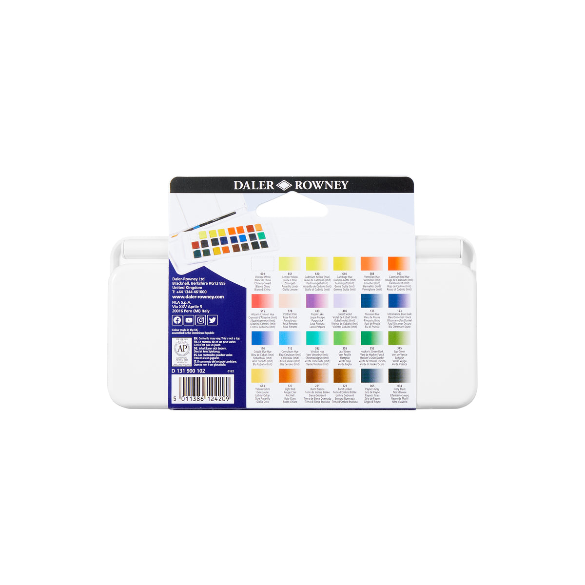 DALER ROWNEY Aquafine zestaw akwareli podróżny 24 półkostki z pędzlem