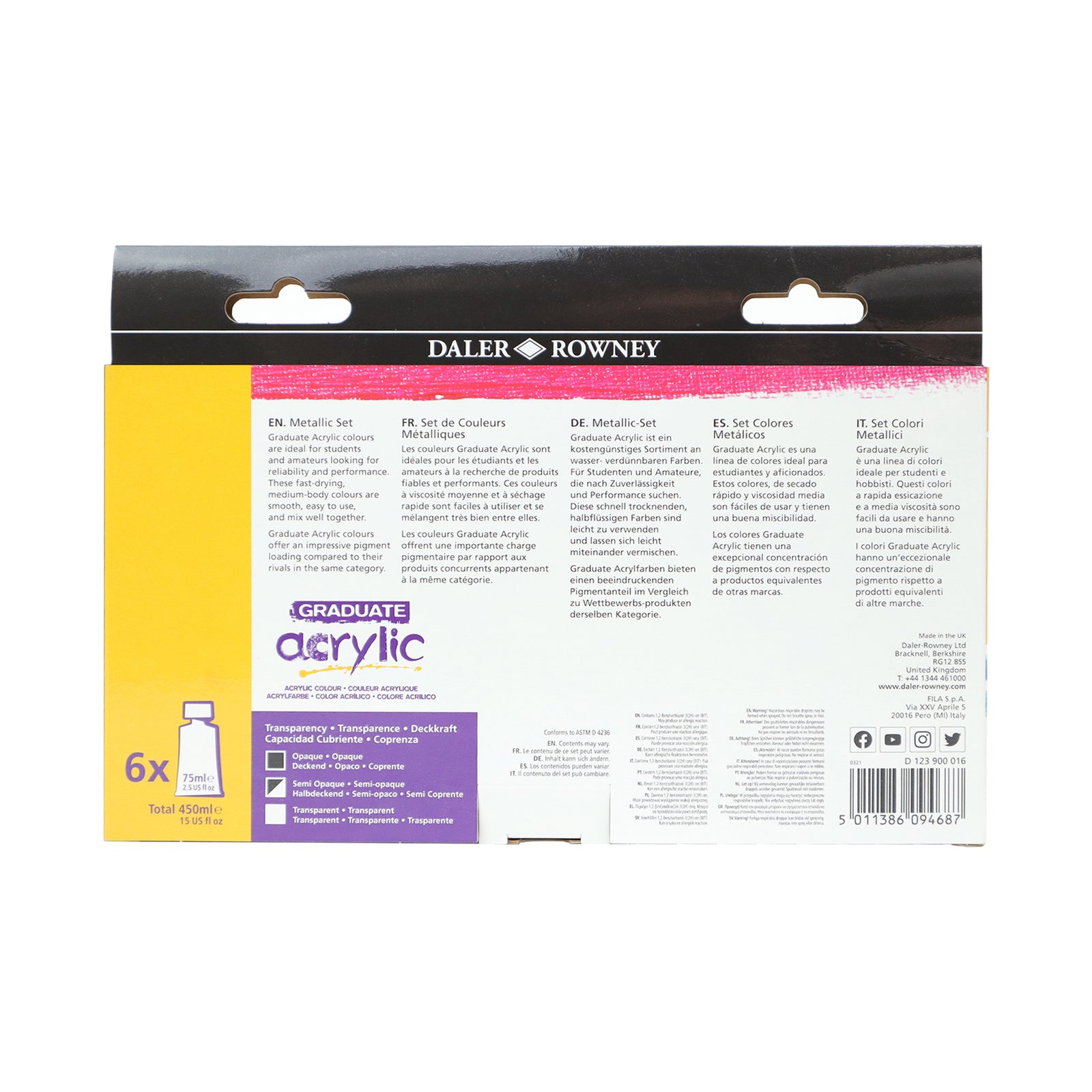 DALER ROWNEY D&R Graduate zestaw farb akrylowych metalicznych 6 x 75 ml