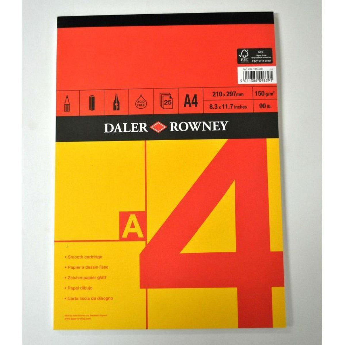 Szkicownik DALER ROWNEY Red & Yellow A4, 150 g, 25 arkuszy, klejony