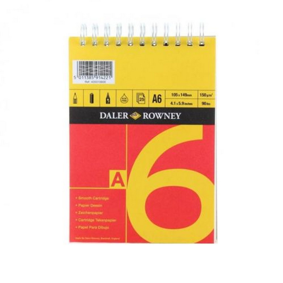 DALER ROWNEY D&R Red & Yellow szkicownik A6 150 g 25 ark. klejony
