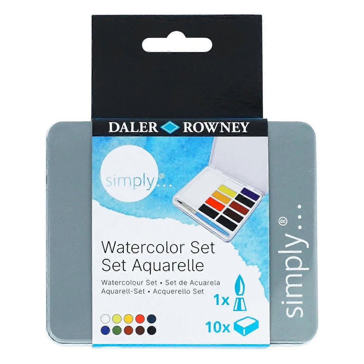 DALER ROWNEY Simply zestaw akwareli 10 półkostek z pędzlem