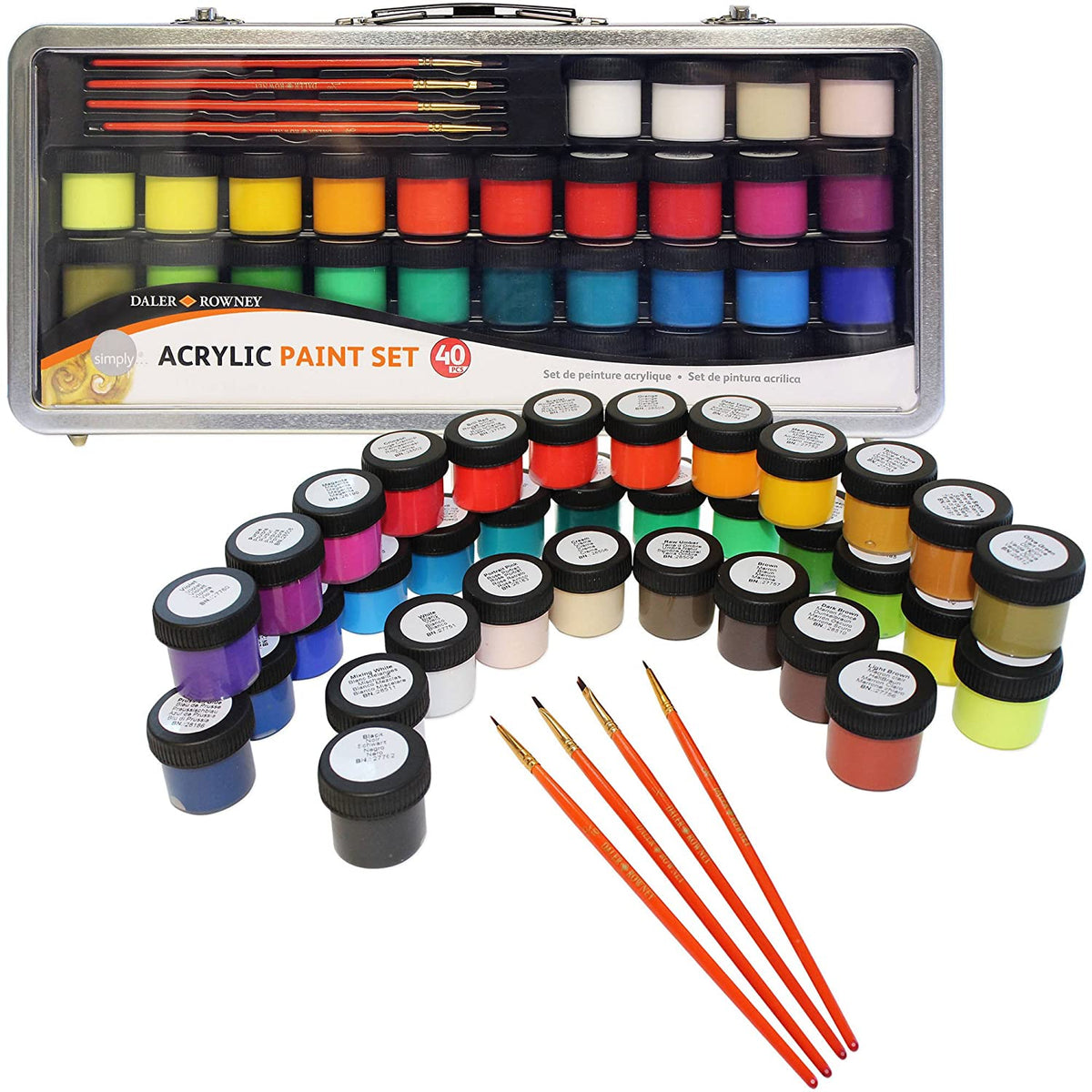DALER ROWNEY Simply zestaw farb akrylowych 40 szt. w metalowej walizce