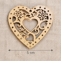 Drewniane bazy serduszko z ornamentem 5 x 5 cm - zestaw 5 szt.