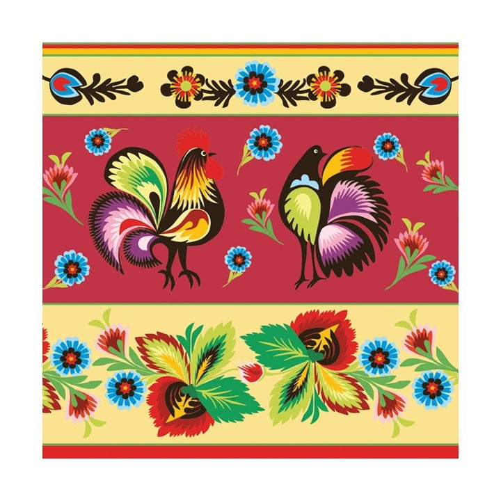 Eko Serwetki do Decoupage Folklore Roosters Cream & Red - 1 szt | Artmie