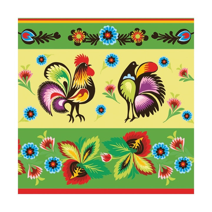 Eko Serwetki do Decoupage Folklore Roosters Green & Cream - 1 szt | Artmie