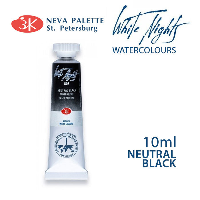 Farba akwarelowa White Nights 10 ml | różne odcienie - Czerń neutralna