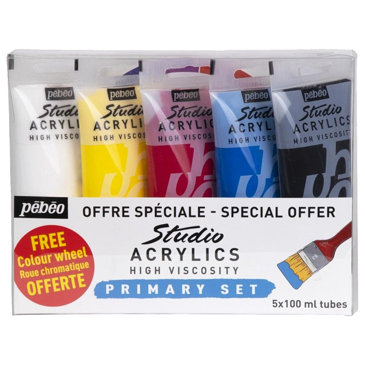 Farby akrylowe Pebeo Studio Acrylic - zestaw podstawowy / 5 x 100 ml | Artmie