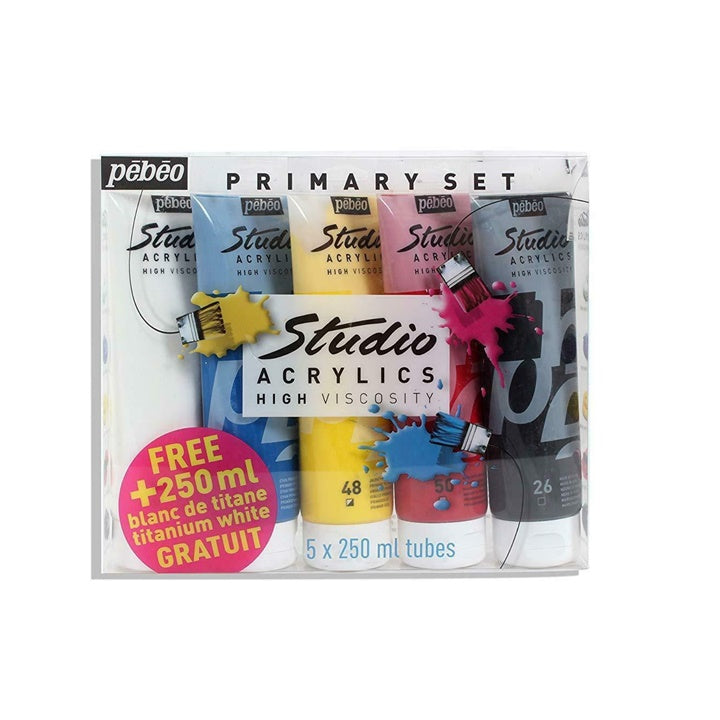 Farby akrylowe Pebeo Studio Acrylic - zestaw podstawowy / 5 x 250 ml | Artmie