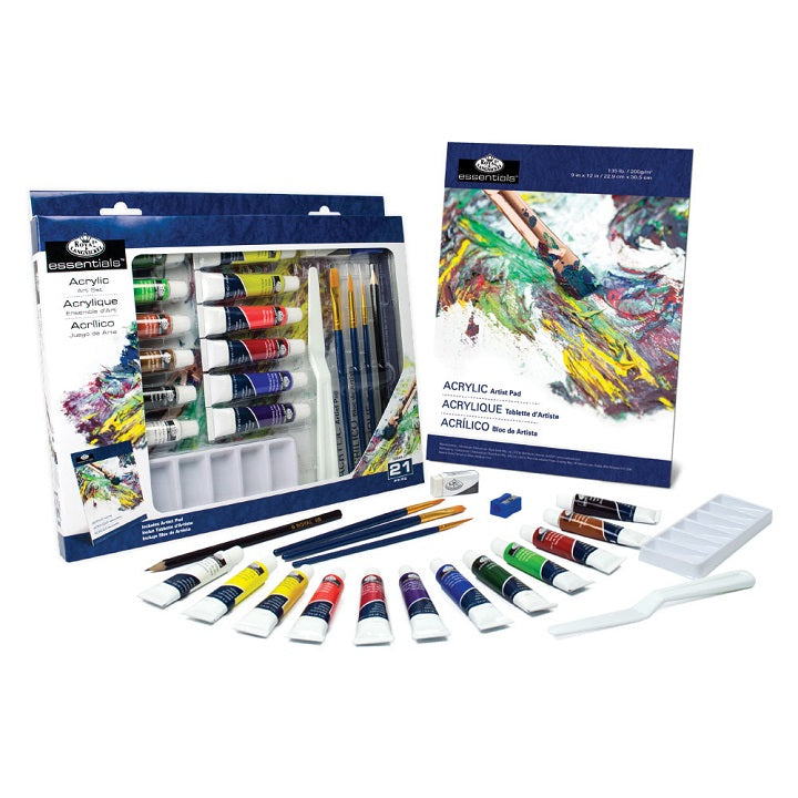 Farby akrylowe Royal & Langnickel Essentials / zestaw 12 szt x 12 ml farb i dodatki | Artmie