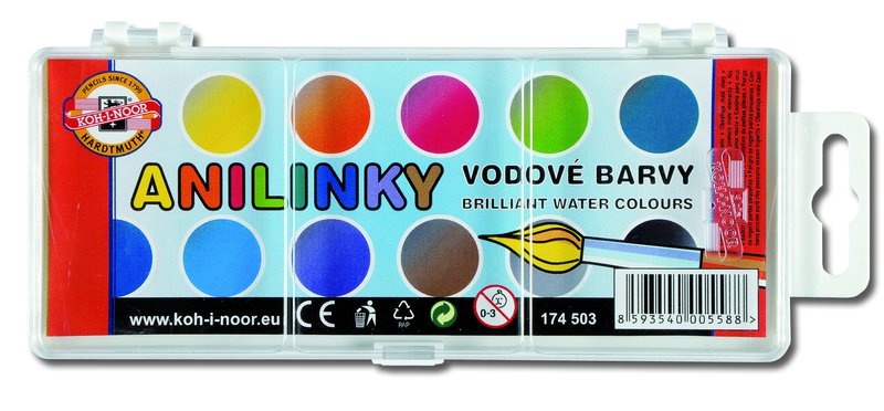 Farby akwarelowe dla dzieci KOH-I-NOOR / 12 kolorów | Artmie