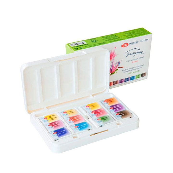 Farby akwarelowe White Nights Botanica w plastikowej kasetce / 12 szt. | Artmie